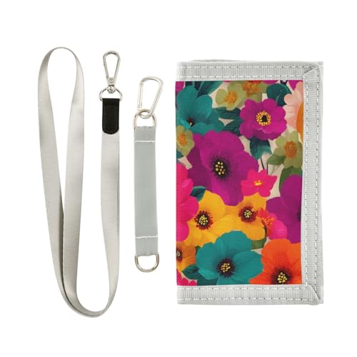 FOLIOSA Brightly Flowers Kids Wallet for Boys Girls Youth, Compact Fabric 4.9×2.9 in