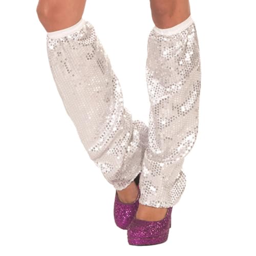 Image of Sequins Leg Warmers Sparkle Leg Sleeves 80 Leg Socks for Women Girls Leg Gifts White