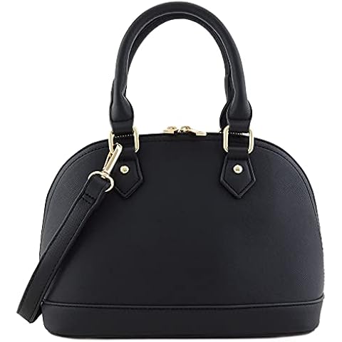 Zip-Around Saffiano Classic Dome Satchel, Black, One Size Cover