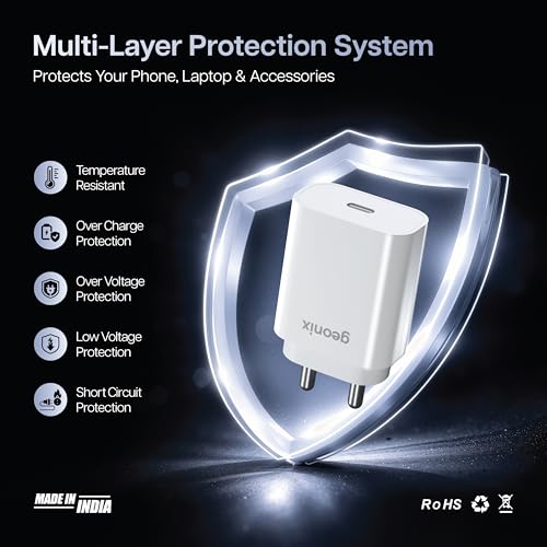 Image of Geonix Atomic C25 25W PD Fast Charger | Type-C Power Delivery Adapter | Wide Device Compatibility | Smart & Safe Charging | Compact & Portable Design | Durable Build Quality (White)