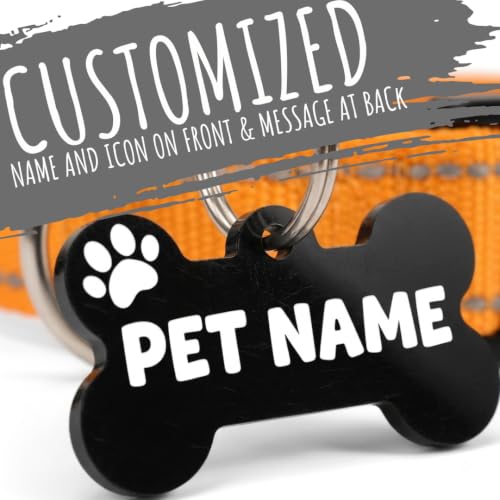 Image of PAWPRO HANDMADE Nylon Reflective Dog Collar With Customizable Bone-Shaped Tag Adjustable For Safety And Comfort, Fits 35-50 Cm Neck Black (Orange, Medium)
