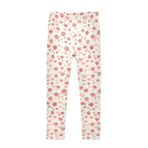 KLL Seamless Pattern Red Roses Girls Basic Leggings Comfortable High Waisted Leg Yoga Pants Sports