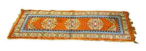 Kuber Industries Bed Side Rectangular Runner/Mattress|Soft Velvet Material & Traditional Print|Size 190 x 64 CM (Light Brown)