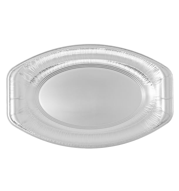10 Bandejas de Aluminio Ovaladas, 2130ml, Repostería, Comida, Apto para Horno, Microondas, Resistentes, Desechables, Barbacoa, Parrilla, Picnic
