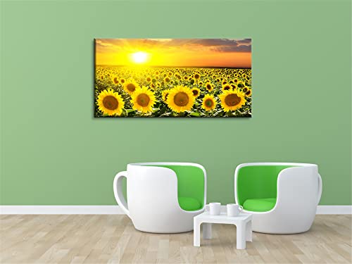 Sunset Print Sunflower Wall Decor - Sunflowers Landscape Picture Artwork Framed Canvas Yellow Flower 20X40 Inches Natural Field Poster Large Painting For People Bedroom Living Room Kithcen Decoration #TOP4