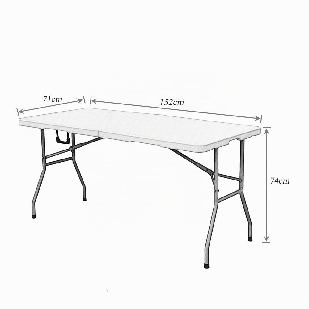 sogesfurniture Table de Jardin Blanc en Plastique - Intérieure/Extérieure/, Table Pliante pour Camping Traiteur Buffet Picnic, Portable avec Poignée, 152x71x74cm, HP-152CZ-BH