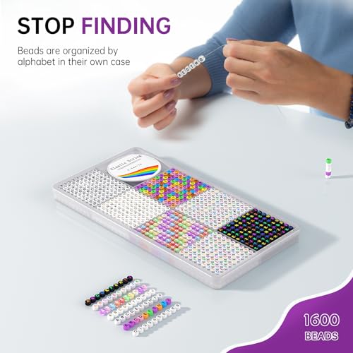 Redtwo 1600 Pcs Letter Beads Kit, 6 Styles of Colorful Alphabet Beads for Bracelet, Number Smiley Face Beads Heart Beads and a Roll of Elastic String for Friendship Bracelet Kit