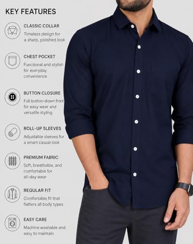 Image of CB-COLEBROOK Men's Casual, Regular Fit, Solid Colour, Lightweight, Button Down, Casual Wear, Shirt with Pocket. Suitable for Office & Casual Use