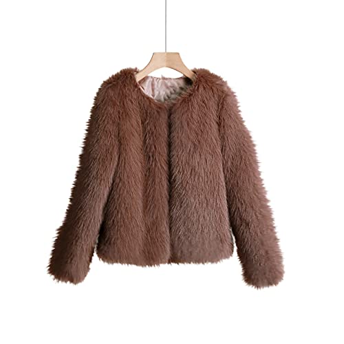 Faux Fur Winter Coats For Women Fashion Fuzzy Warm Crop Jackets Sexy Crewneck Open Front Luxury Cardigan Outwear Coat #TOP3