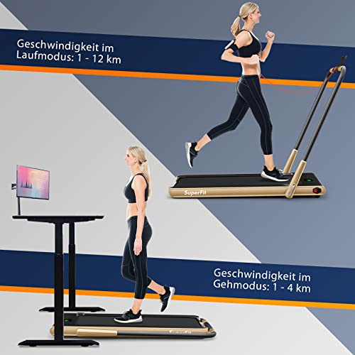 GOPLUS 2 in 1 Klappbares Laufband, kompaktes Laufmaschine mit 1-12 KM/H Geschwindigkeit, mit Fernbedienung oder APP, LED… – Bild 3