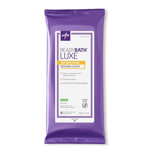 Medlind ReadyBath LUXE (8 Wipes/1 Pack), Scented, Extra Thick Adult Bath Wipes, No Rinse Formula with Aloe, Shower Wipes for Sensitive Skin, Hypoallergenic & Alcohol-Free Body Wash Wipes, 8 x 8 Inch