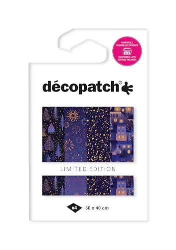 Décopatch TD936C - Assortiment de 4 papiers Foil avec dorure à chaud - Collection nuit de Noël