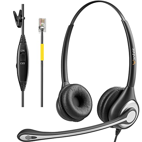 Wantek ヘッドセット 両耳 ノイズキャンセリングマイク付き RJ9