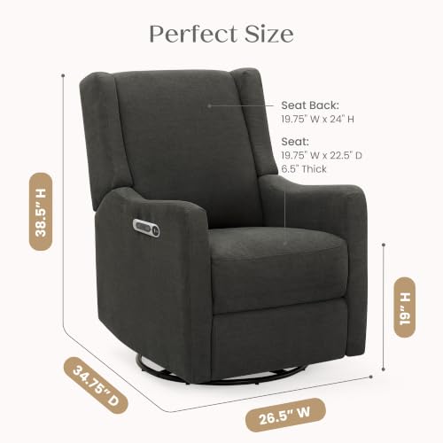 Delta Children Mercer Electronic Power Recliner and Swivel Glider with USB Port in LiveSmart Performance Fabric - Water Repellent & Stain Resistant, Dark Grey - image 2