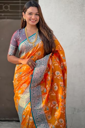 Image of SGF11- Women's Kanjivaram Woven Soft Silk Saree With Blouse Piece