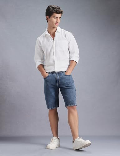 Image of INKD Men's Denim Shorts for Men - Mid-Rise | Cotton Rich | Regular Fit (Available in Plus Sizes)