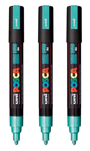 Image of posca PC-5M Water-Based Paint Markers, Reversible Medium Tip (1.8-2.5mm), Metallic Green, 3 Count