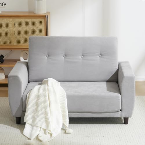 Kelfluxionソファーベッド ソファー2人掛け 肘付き3つ折り 折りたたみ コンパクト3つ折り 一人暮らし おしゃれ 脚付き北欧 ブラック (ライトグレー)