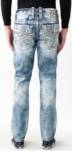 Rock Revival - Mens Talan RP3684A Straight Jeans, Color Denim, Size: 40W x 32L3