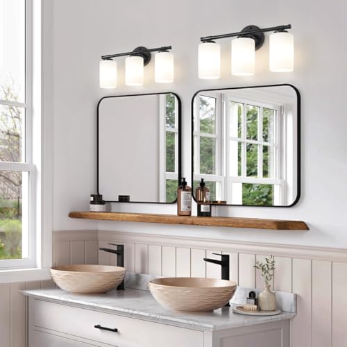 Image of Black Bathroom Light Fixtures,3-Light Bathroom Vanity Light with a White Frosted Glass,Modern Wall Sconces Vanity Lighting Fixtures Over Mirror, UL-Listed