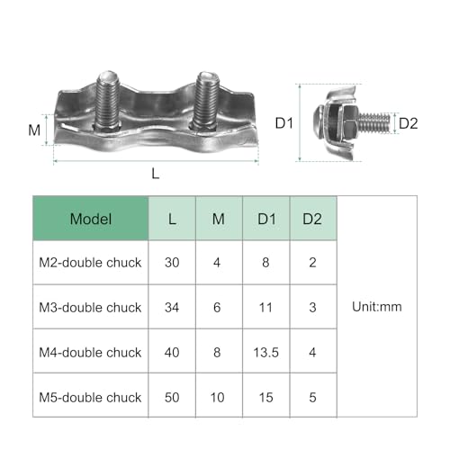 M METERXITY Pacote com 12 clipes de corda de fio M5 duplex parafuso duplo de aço inoxidável braçadei
