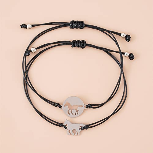 Image of COLORFUL BLING Mother Daughter Mommy and Me Heart Wish Bracelets Distance Matching Hollow Heart Horse Promise Promise Bracelet Friendship Jewelry Gifts