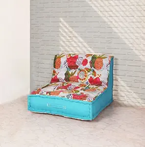 Urban Den Floor Sofa Katha Embroidered Cotton Lazy Sofa Seating Pillow New Modular Sofa Floor Chair, Living Room Interior Home Decoration Furniture, Leisure Lounge Storage Ottoman Sofa - Grey