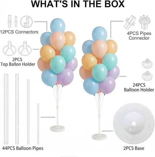 Image of Balloon Column Stand Kit with Balloons, Base and Pole, Balloon Column Kit for Floor or Table Backdrop Decoration for Party Wedding Baby Shower Birthday Graduation (Warm Color)