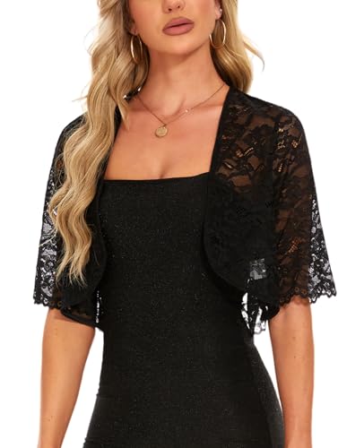 Women's Elegant Half Sleeve Floral Lace Shrug Top Open Front Summer Lightweight Cropped Cardigan4