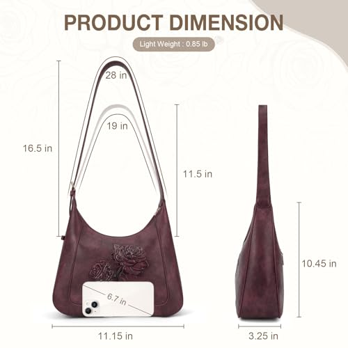 Image of Shoulder Bag for Women, Small Embossed Vegan Leather Hobo Purse | Elegant Crescent Shape Shoulder Purse with Top Handle, Adjustable Strap, Underarm Style for Daily Use, Travel & Gift Choice