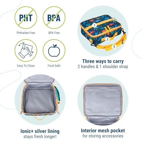 Image of Wildkin Kids ECO rPET Insulated Lunch Box - Keeps Food Hot or Cold, Easy-Clean Lining, Mesh Pockets & BPA-Free - Boys & Girls, Ideal for School, Travel & Daycare - Jurassic Dinosaurs