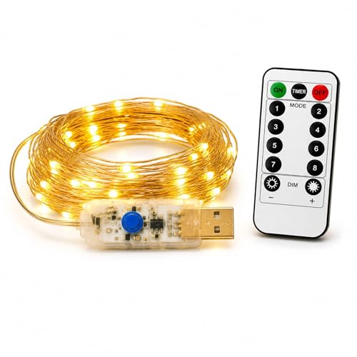 Image of HUMAIZAR 5M USB Powered LED String Lights with Remote & 8 Modes, Copper Wire Fairy Lights for Bedroom, Wedding, Christmas, Ramadan, Diwali, Party, Curtain & Home Decoration (Yellow Light)