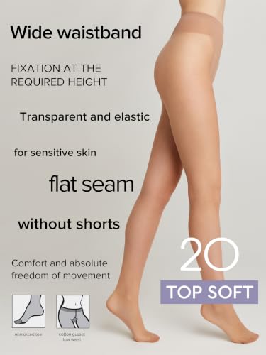 Image of Conte Tights for Sensitive Skin Sheer to Waist Hipster Low-Rise Pantyhose with Adjustable Belt, Top Soft 20 Den
