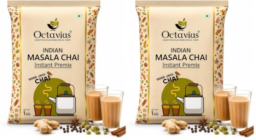 Image of Octavius Masala Chai Instant Premix Powder 1kg | Makes Up to 66 Cups | Kadak Indian Tea | Ready to Drink | For Vending Machine, Office & Home | Just Add Hot Water (Pack of 2)
