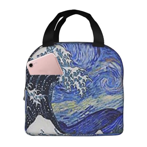 断熱ランチバッグ 大容量 防水 熱漏れ防止 スタイリッシュで丈夫 仕事、学校、アウトドア活動に便利 男女兼用 (子供用 ベージュ地にかわいい漫画の森の動物柄 キツネ)