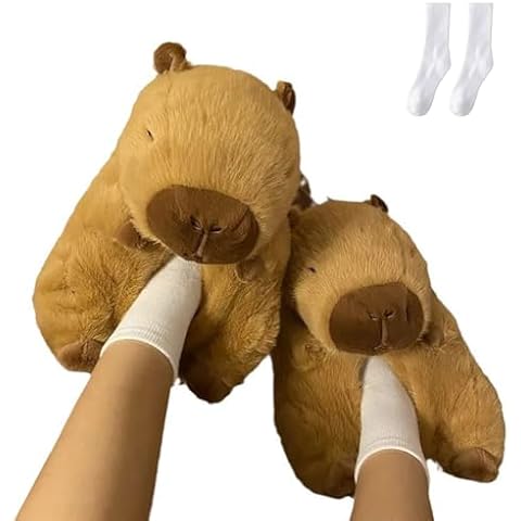LELEBEAR Capybara Slippers, Cute Capybara Slides, Women's Indoor Thickened Warm Plush Foot-Wrapped Capybara Shoes (Style-1, Adult, Women, One Size, Alpha, US Footwear Size System, Medium) Cover