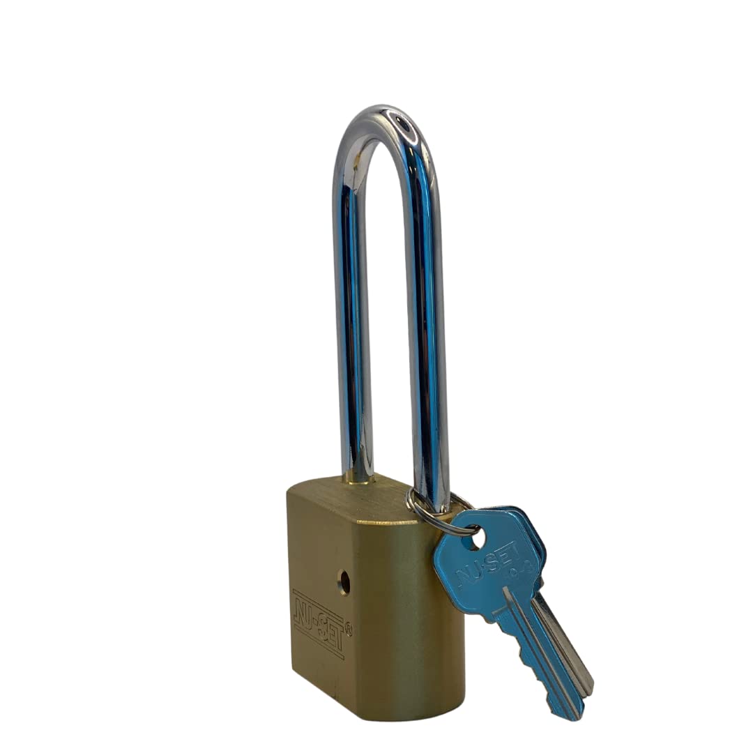 NU-SET Lucchetto in ottone massiccio resistente da 5,1 cm, temprato, lungo, confezione da 2 chiavi uguali