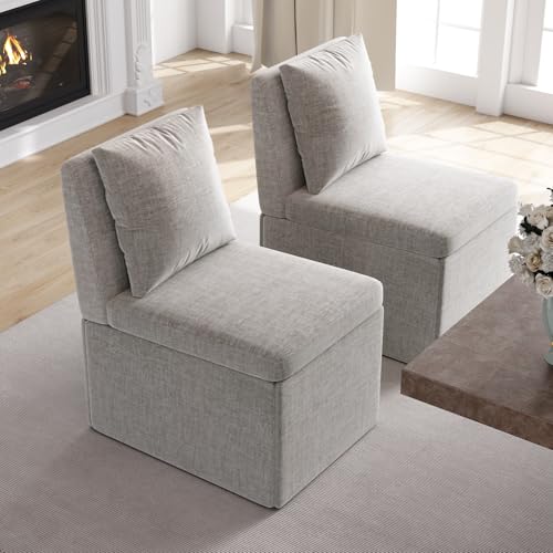 Tatub Upholstered Rolling Dining Chairs with Casters Set of 2, Modern Armless Dining Table Chair with Wheels for Living Reading Waiting Room - Beige