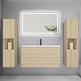 Cet ensemble est dote d'un lavabo et meuble de lavabo et colonne et miroir.