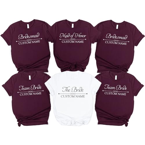 Team Bride Custom Name Bachelorette Matching Party T-Shirts, Bride Squad Bridesmaid T-Shirt, Maid of Honor Tshirts, Bachelorette Outfits, Funny Matching Wedding Party Unisex Tee, Bridesmaid Gift