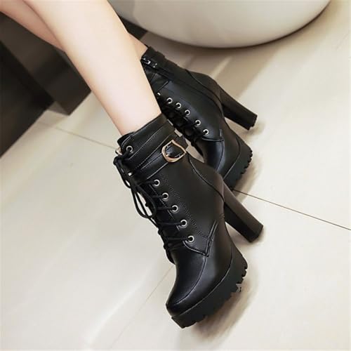 Image of FOREADA Goth Platform Heel Combat Boots Women Pearl Lace Victorian Booties