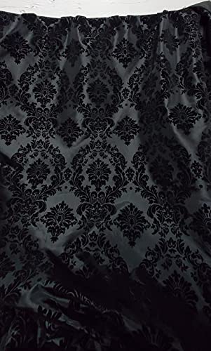 Luxurious Black Damask Taffeta Velvet Flocked Fabric - 58" Wide for Elegant Dresses, Home Decor, and Curtains by the Yard 4 Luxurious Black Damask Taffeta Velvet Flocked Fabric - 58" Wide for Elegant Dresses, Home Decor, and Curtains by the Yard - Image 3