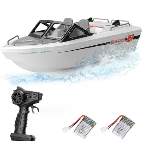 Hitish RC Boat for Kids Adults, 2.4GHz Remote Control Karting Boat, 10KM/H Racing Boats Toy for Pools Lakes River, 2 Rechargeable Batteries 36+ Min, Low Battery Alarm, Gifts for Boys Girls
