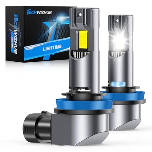 H11/H9/H8 Bulbs, 24000LM Super Bright High Low Beam No Shadows H11 Fog Lights, 1:1 Mini Size 6500K Cool White, 16000RPM Silent Fan, Plug and Play, IP68, Pack of 2