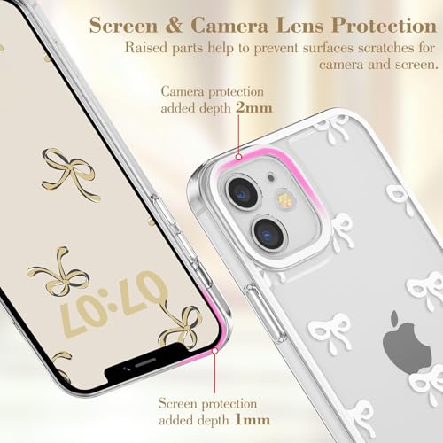EYZUTAK Case for iPhone 12, Clear Cute Ribbon Bowknot Aesthetic Phone Case with Charm Bracelet Chain Raised Camera Protection Stylish Soft Durable TPU Protective Cover for Women Girls - White - Image 5