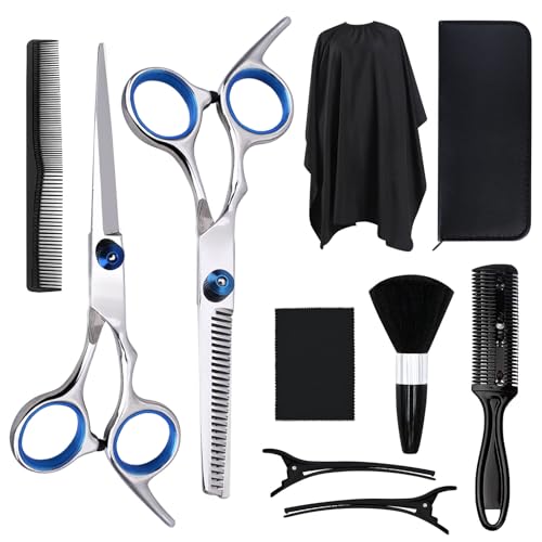 Juego De 10 Tijeras De Peluquería, Tijeras Peluqueria Profesional, Tijeras De Corte De Pelo De Acero Inoxidable Con Capa De Barbero Tijera Entresacar Peine Clips Para Hombres Mujeres Niños Peluquero