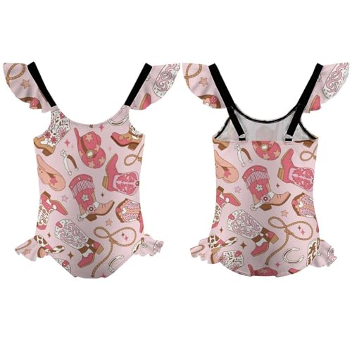 Cowgirl Boots Rodeo Girls One Piece Swimsuits Bathing Suit Child Swimwear Size 6-12T3