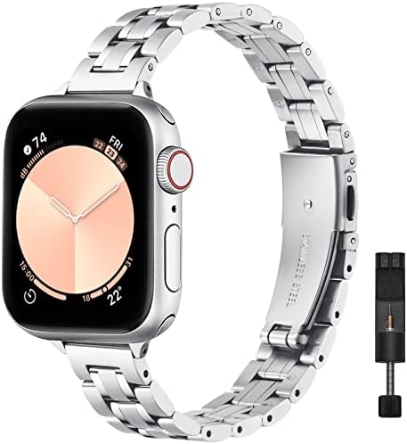 STIROLL Thin Replacement Band Compatible for Apple Watch 38mm 40mm 41mm 42mm 44mm 45mm 49mm, Stainless Steel Metal Wristband Women Men for iWatch Ultra SE Series 8/7/6/5/4/3/2/1(Silver,38mm/40mm/41mm)