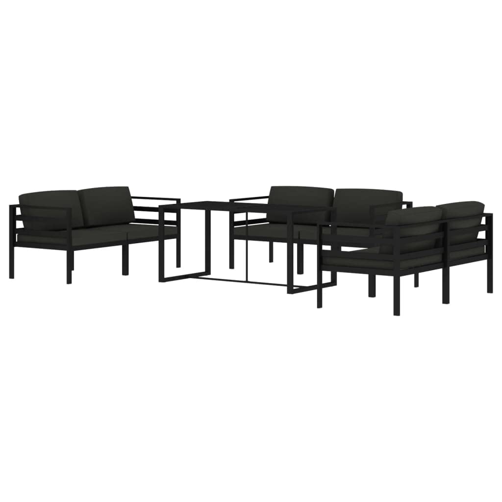 Juego de 7 muebles de jardín de aluminio con cojines en color antracita, modular para exteriores para horas de relax al aire libre