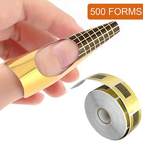 Roll Of 500pcs Nail Forms Stickers | Clear Nail Art Guide Form Acrylic UV Gel Tips Extension | Acrylic Nail Art Tips Extension (Golden Strip)